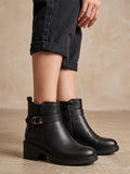 Oprah Black Buckle Detail Ankle Boots