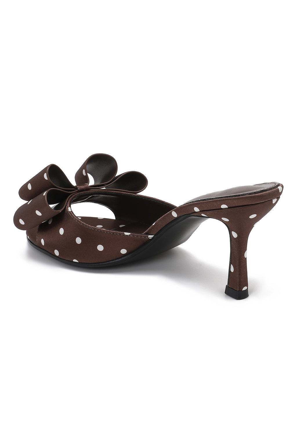 Evie Polka Dot Bow Mule Heels - Brown