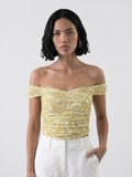 Laura Ruched Floral Bardot Top - Yellow