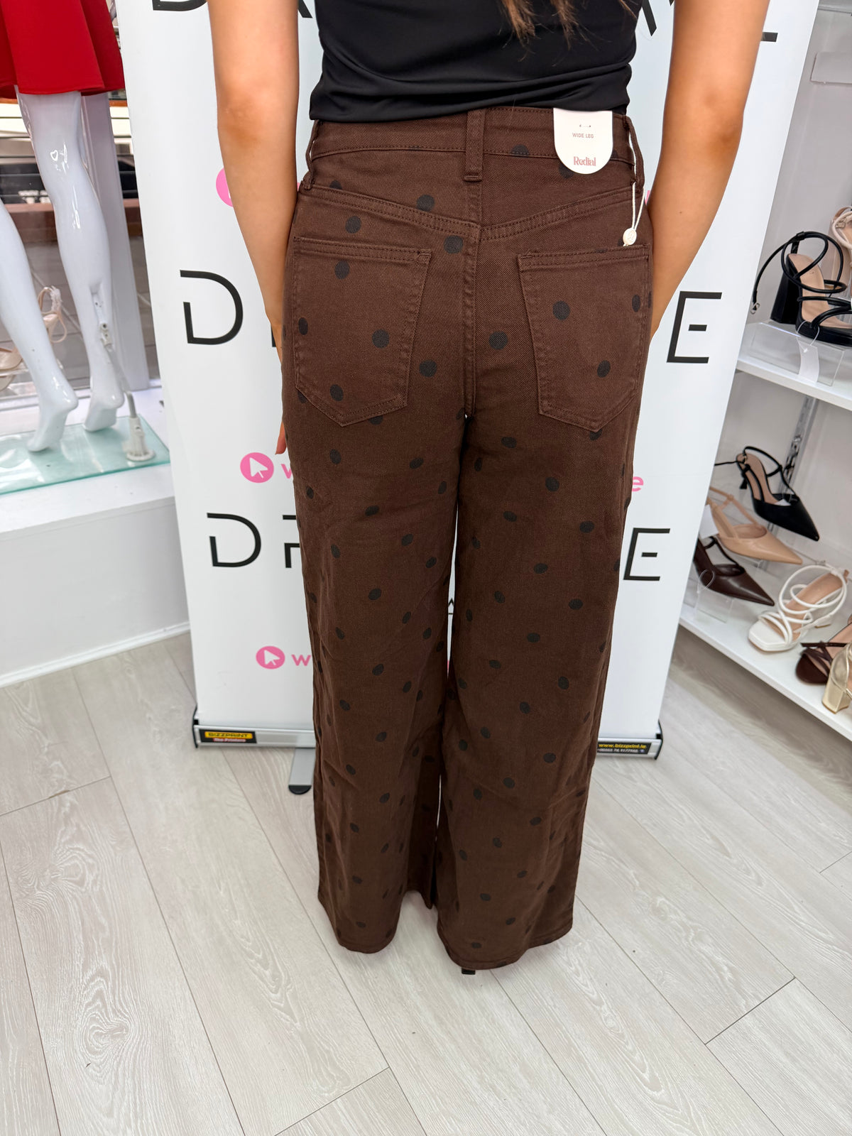 CAOIMHE Brown Polka Dot Wide-Leg Jeans