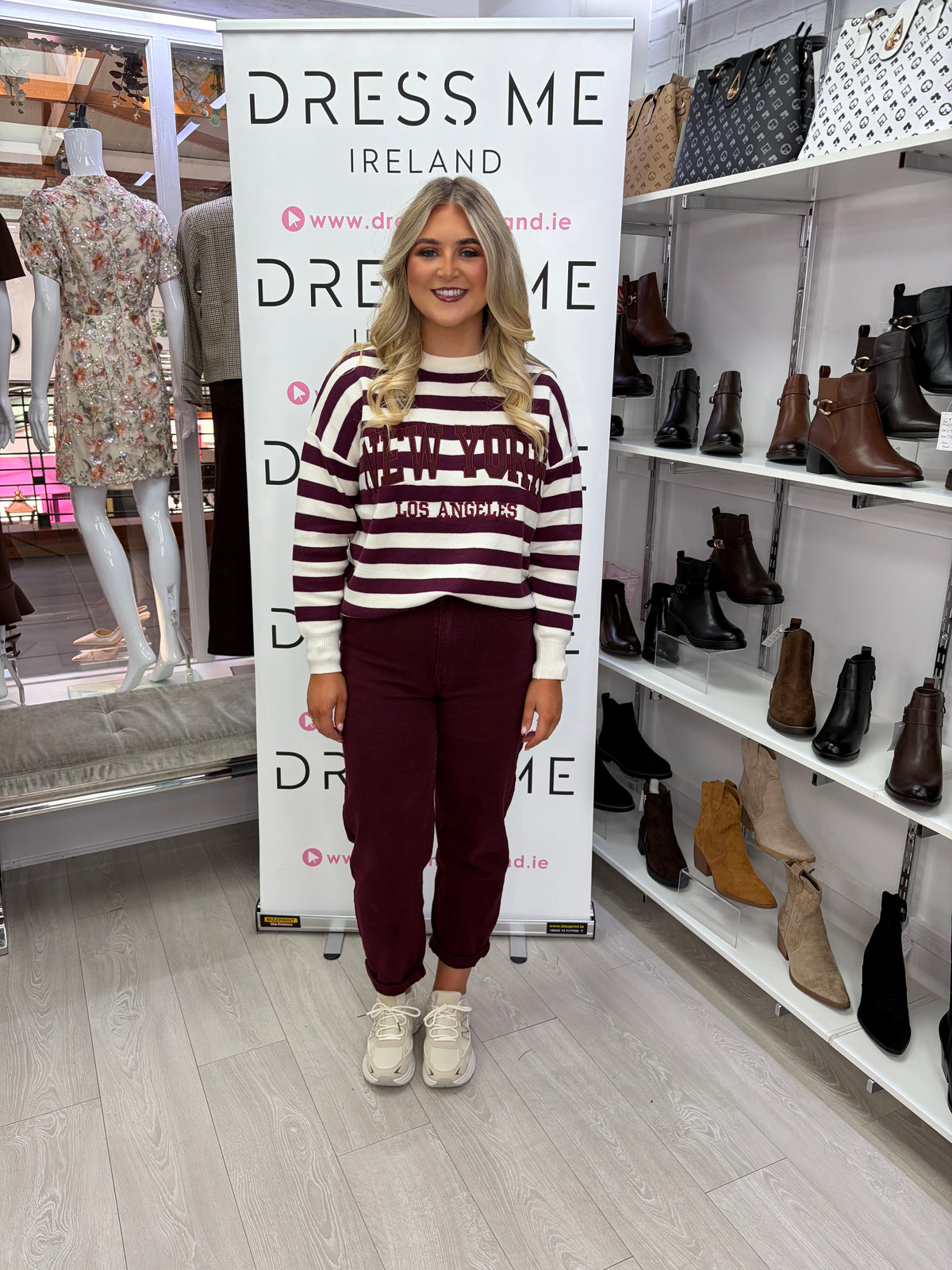 Bella New York Stripe Knit - Burgundy