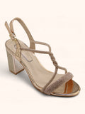 Jules Rose Gold Diamanté Block Heel Sandals