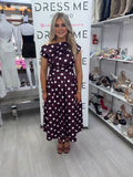 Girl In Mind Betty Burgundy Polka Dot Bardot Midi Dress