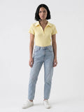 Holly Ribbed Polo Knit Top - Yellow