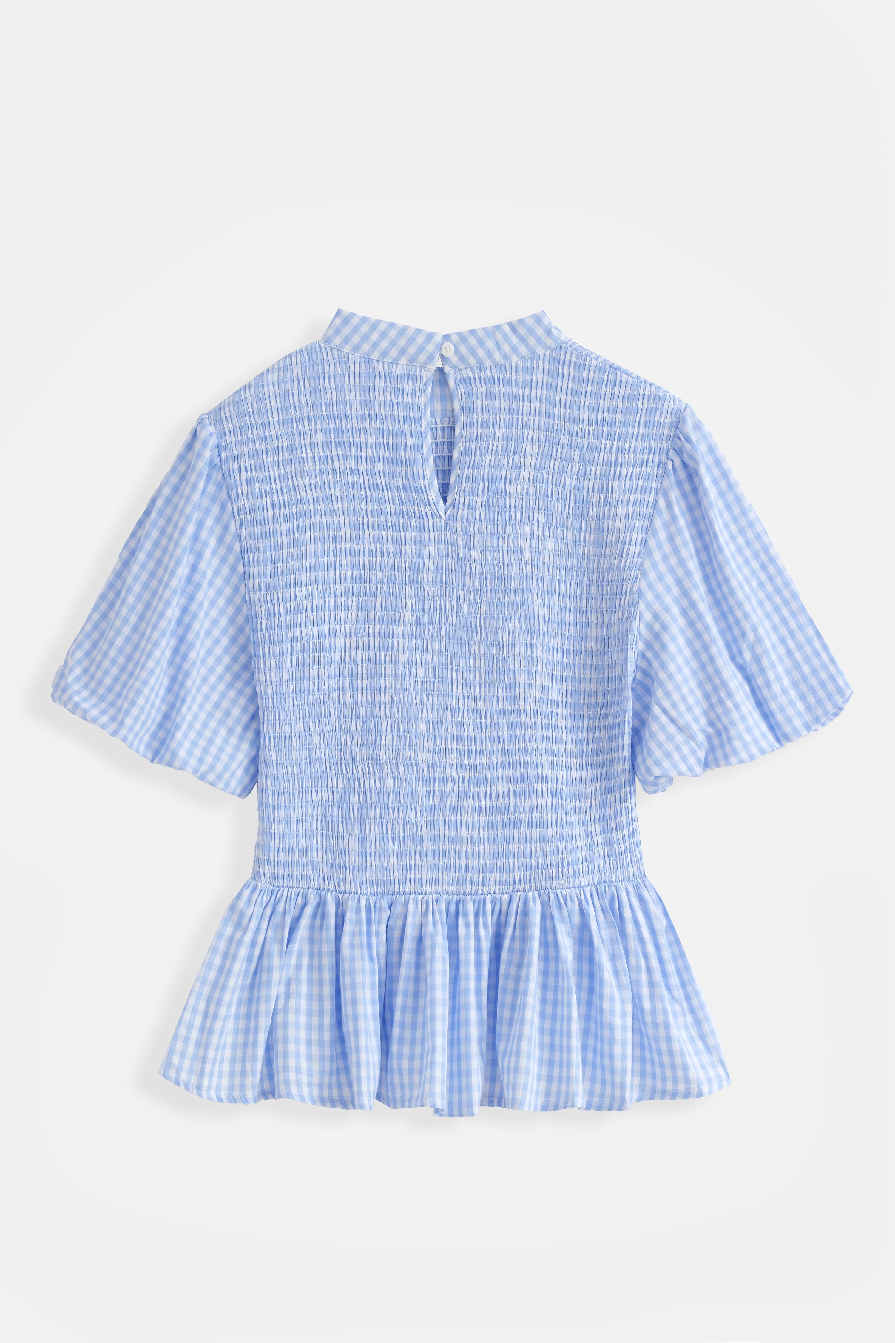 Una Gingham Peplum Top - Blue
