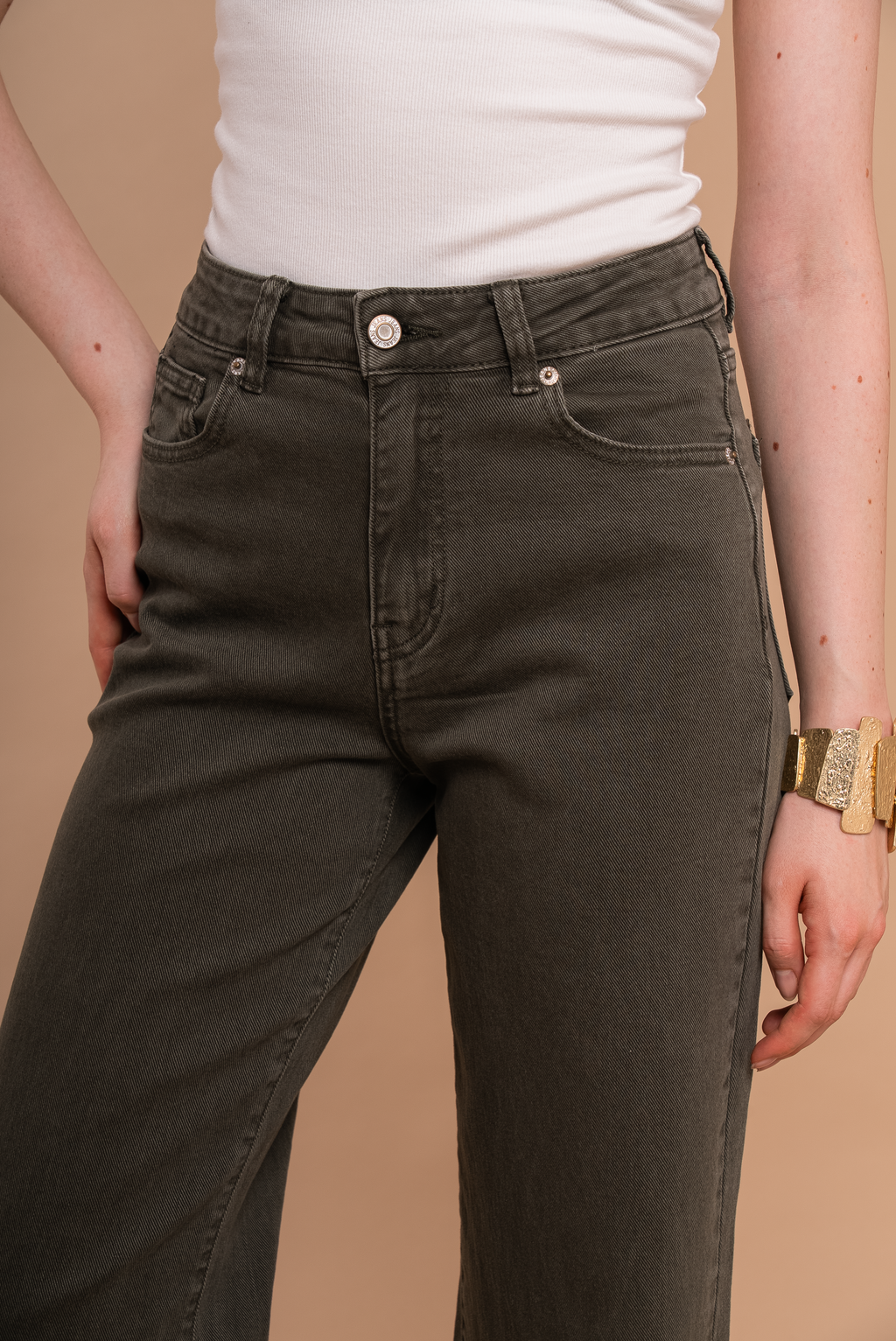 Jenny High Rise Wide Leg Jeans - Khaki