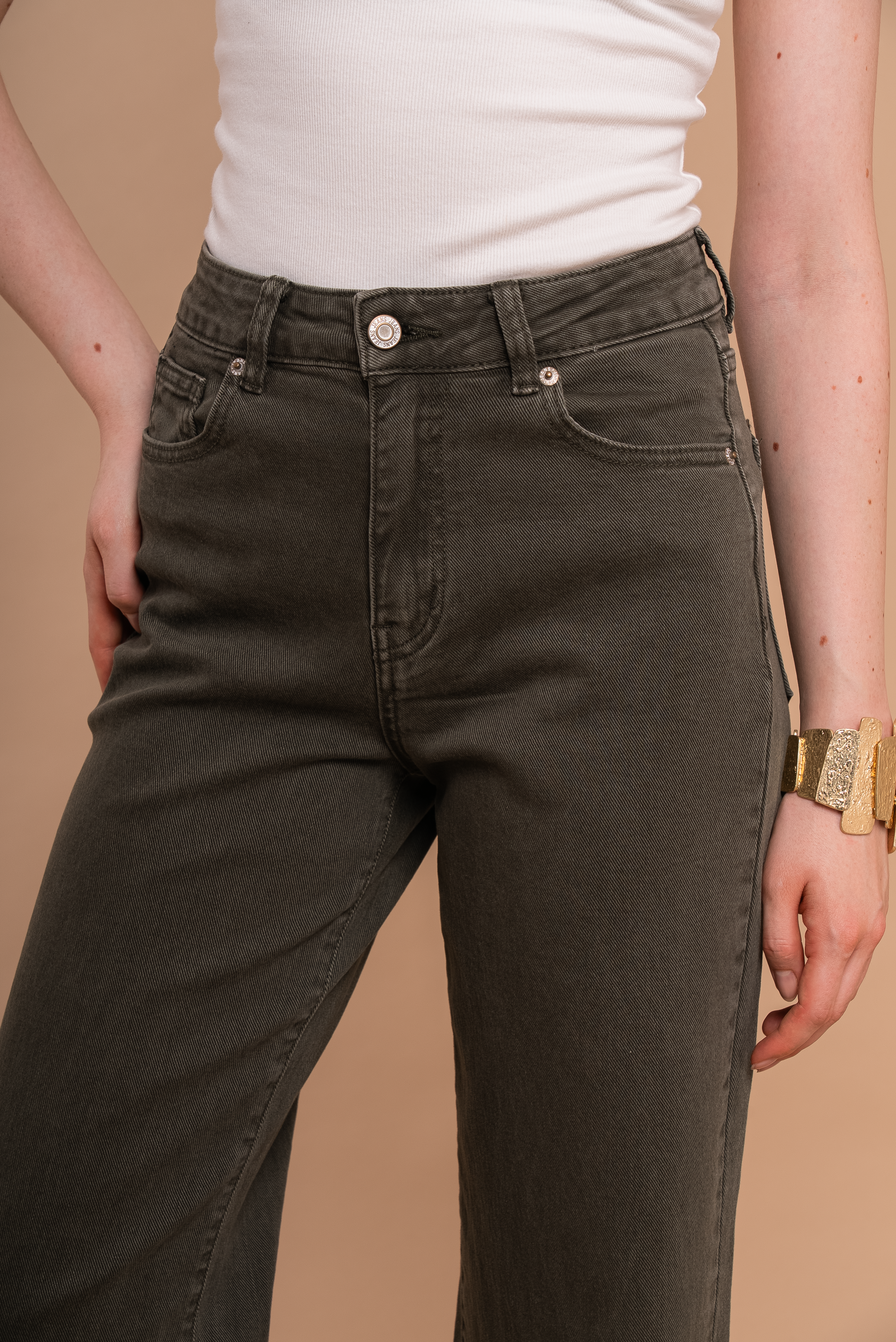 Jenny High Rise Wide Leg Jeans - Khaki
