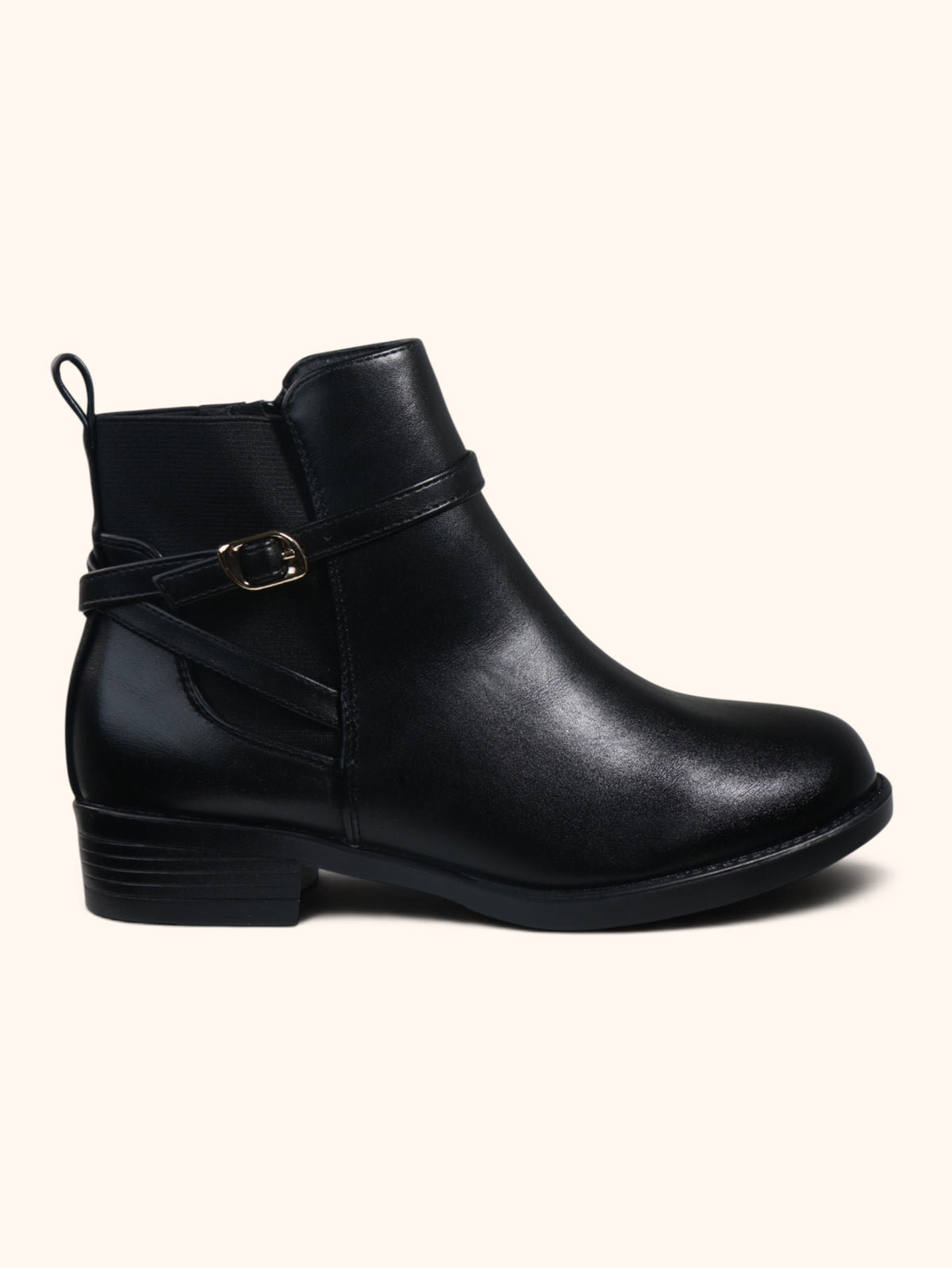 Myra Black Strap Detail Chelsea Ankle Boots