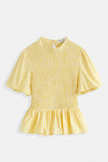 Una Gingham Peplum Top - Yellow