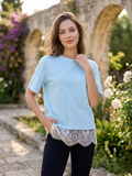 Kennedy Tee – Cotton Lace Hem T-Shirt In Blue