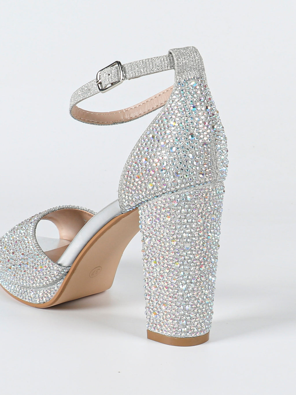 Ziva Silver Women’s Diamante Platform Block Heels