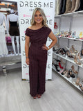 Girl In Mind Donna Burgundy Polka Dot Wide Leg Jumpsuit