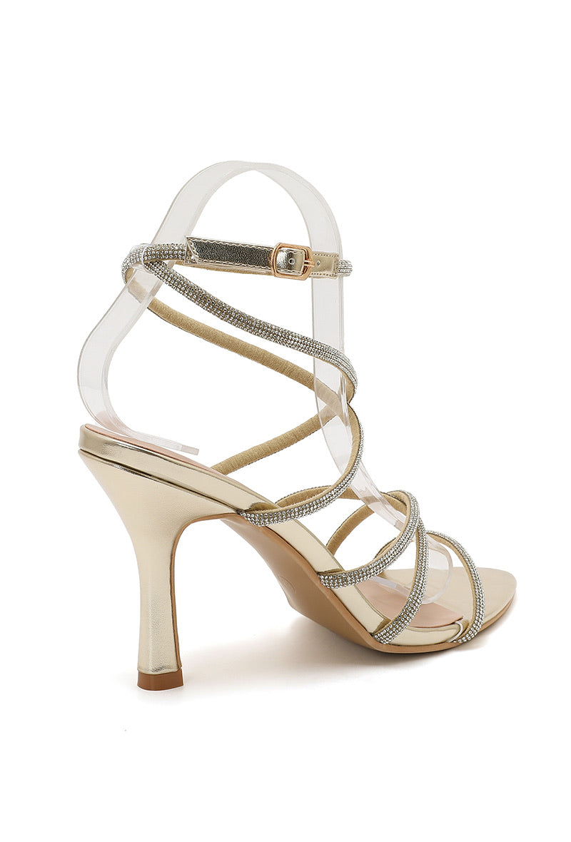 Betty Diamanté Strappy Heeled Sandal - Gold