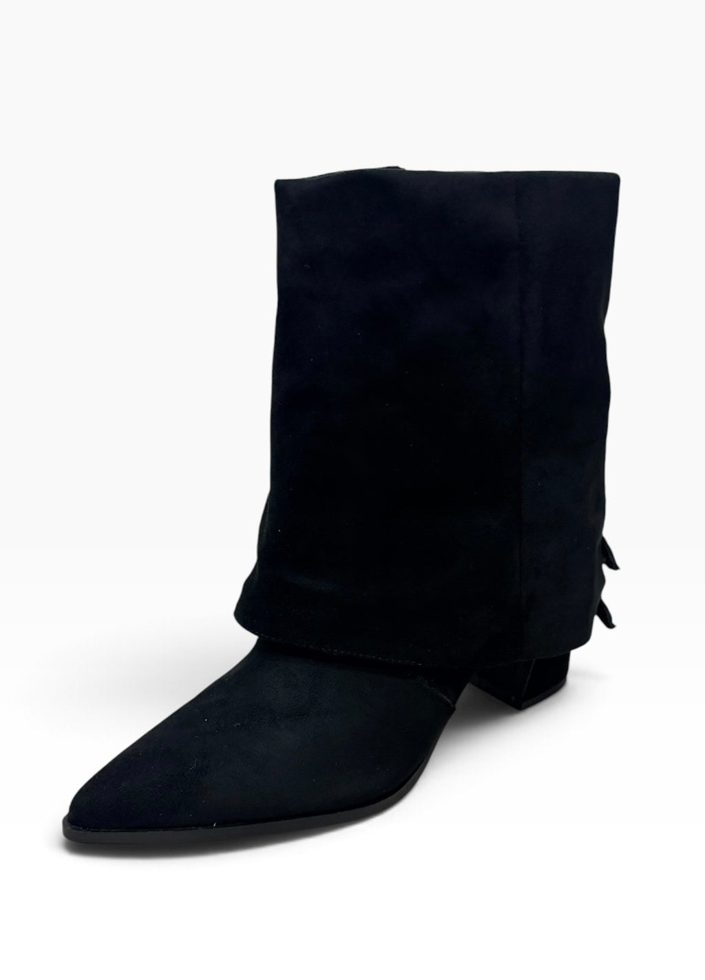 Jessa Pointed Toe Fold-Over Ankle Boots – Black