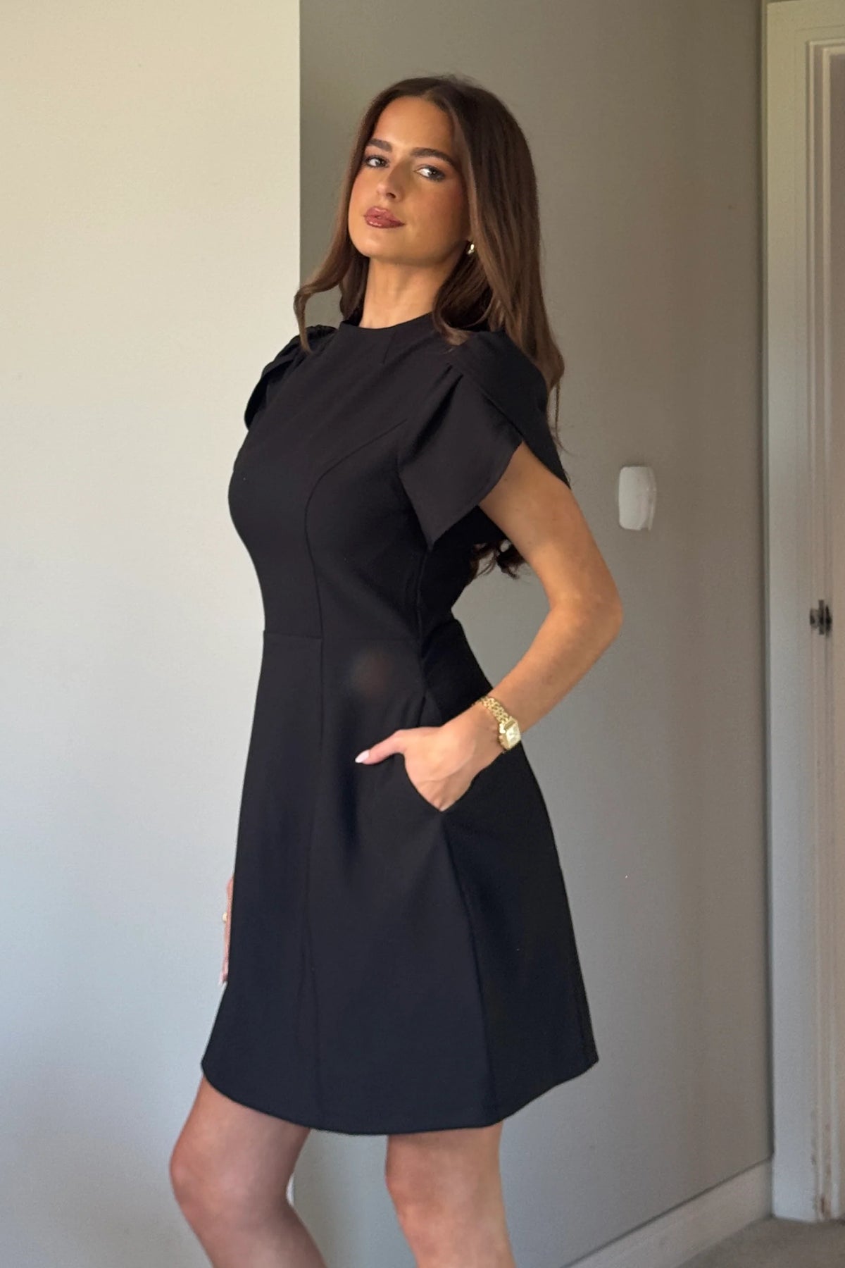 Ami Girl in Mind Black Puff Sleeve A-Line Mini Dress