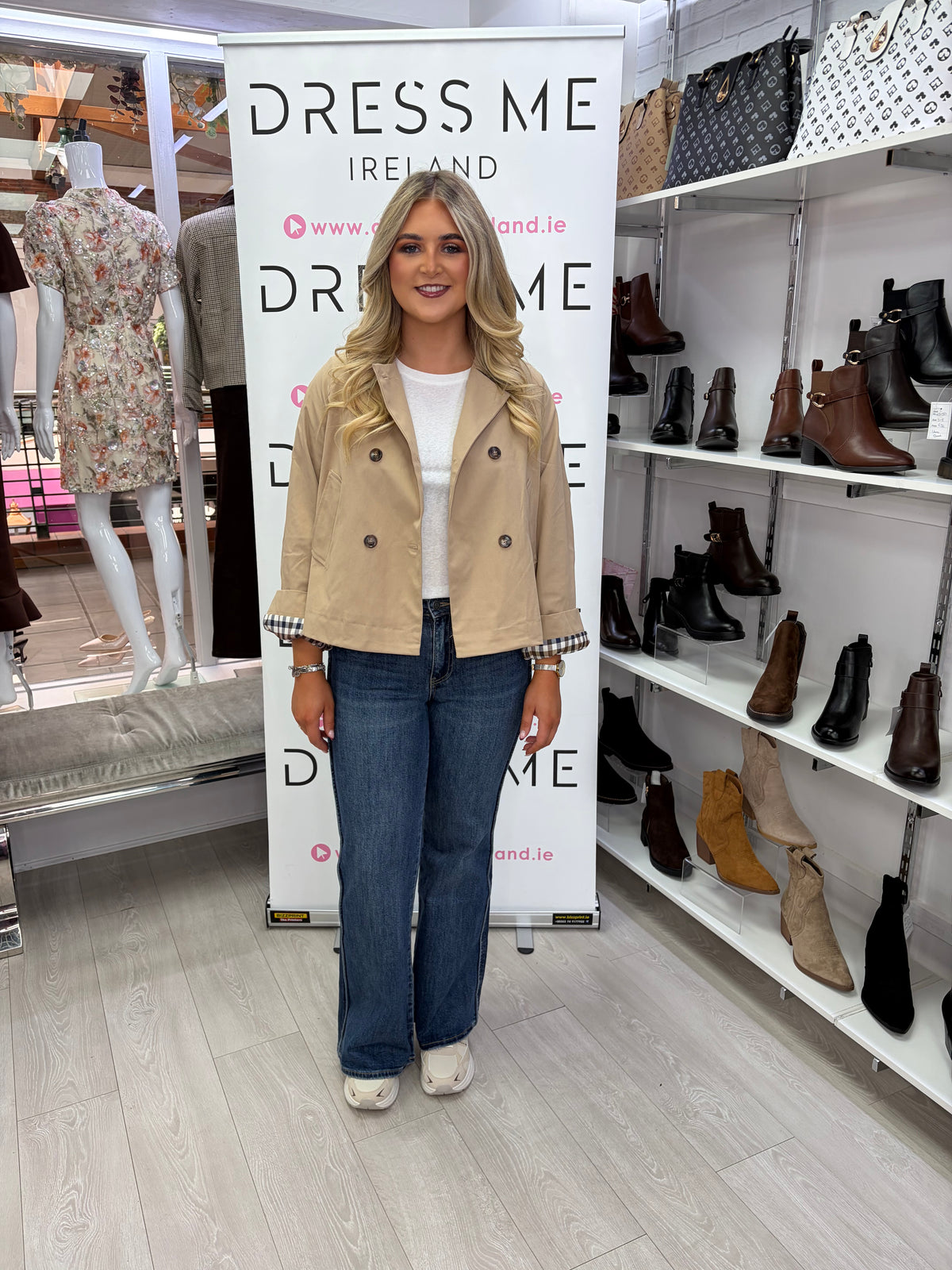 Evie Cropped Double-Breasted Jacket - Beige
