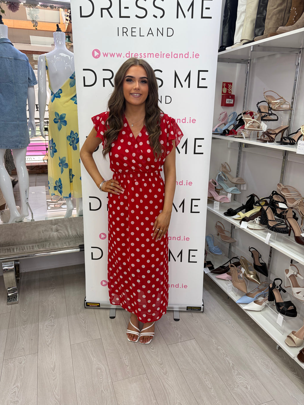Aura Dress – Red Polka Dot Midi Dress