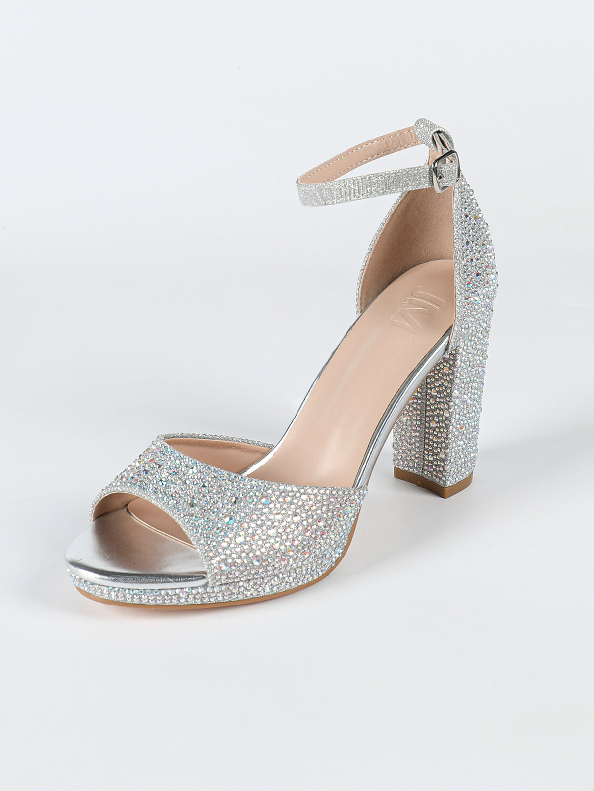 Ziva Silver Women’s Diamante Platform Block Heels