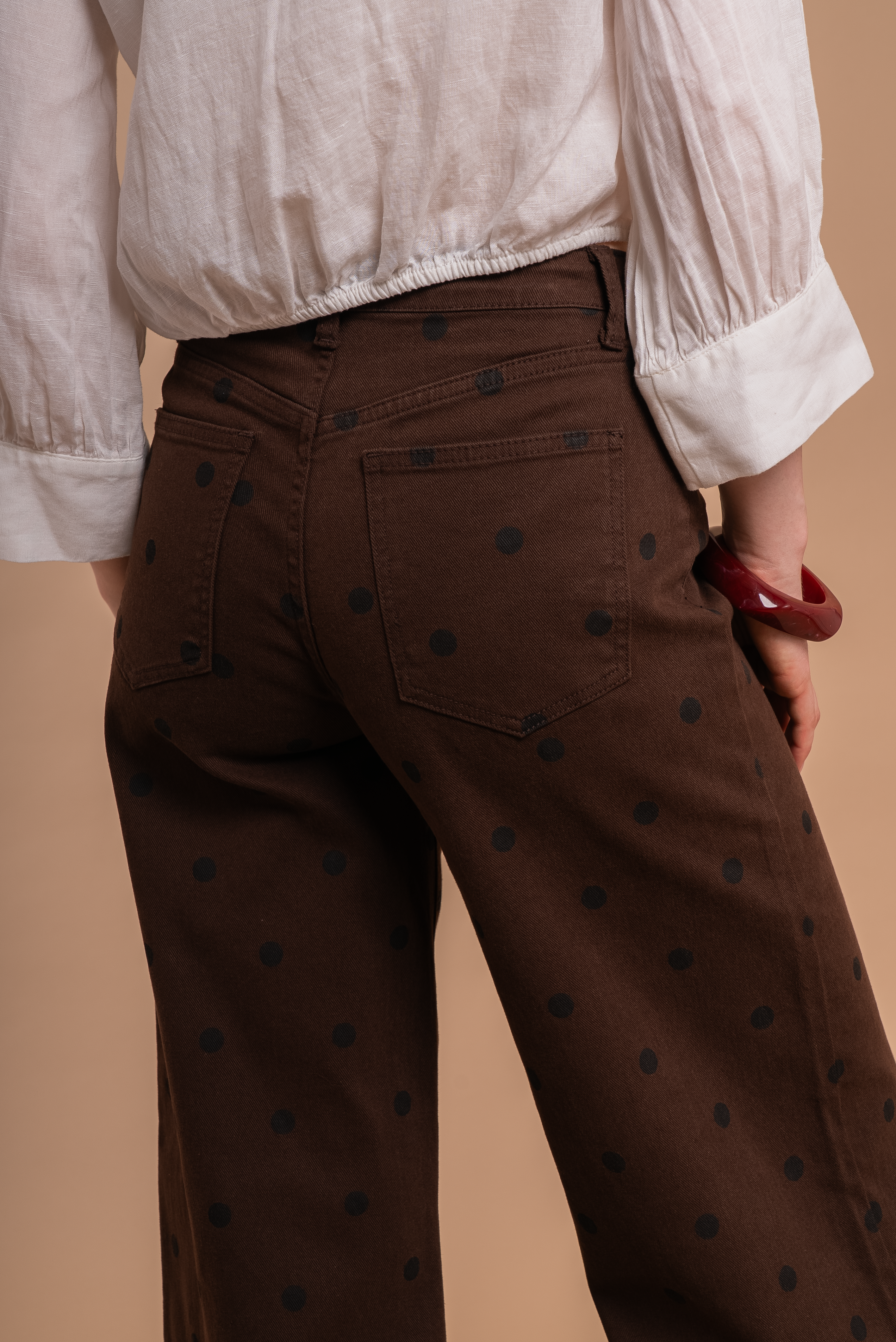 CAOIMHE Brown Polka Dot Wide-Leg Jeans