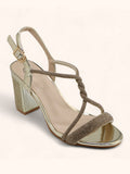 Jules Gold Diamanté Block Heel Sandals