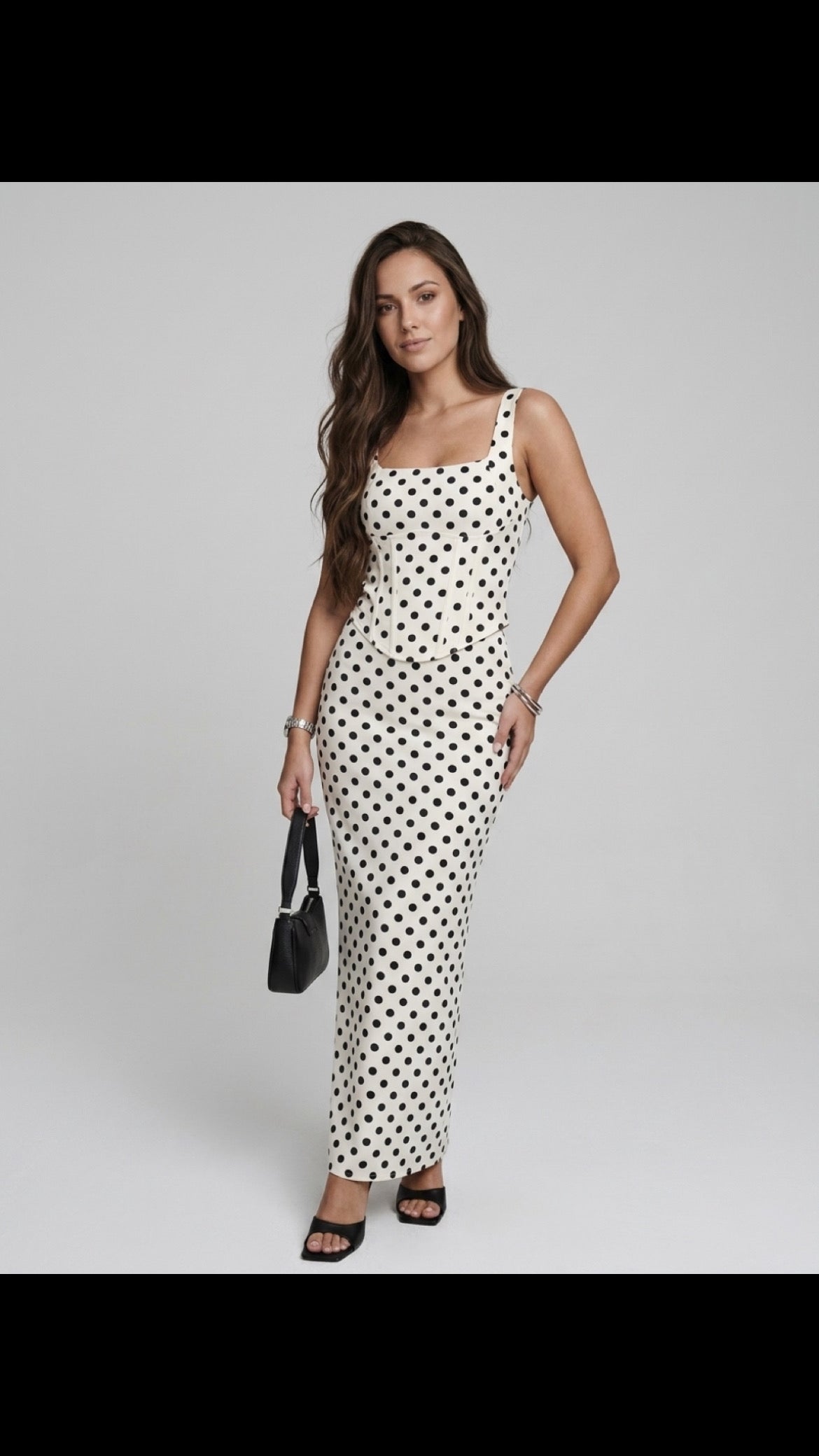 Anaya Polka Dot Corset & Maxi Dress Set - White