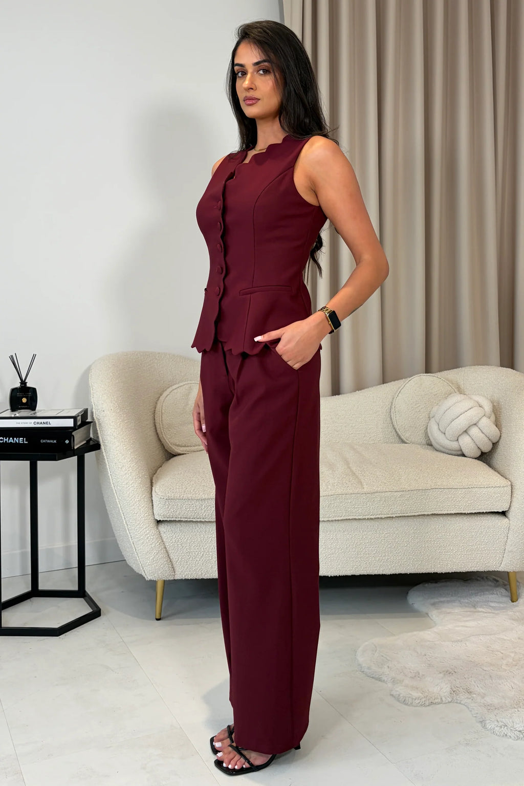 Ophelia Girl in Mind Berry Scallop Edge Tailored Waistcoat
