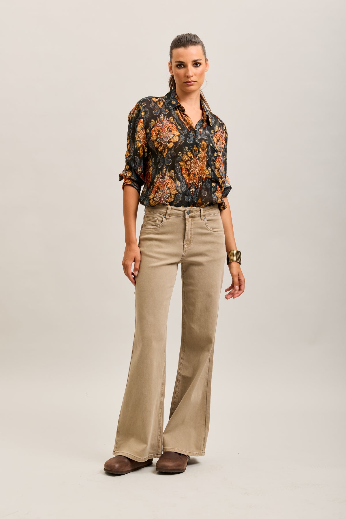 Kayleigh Toxik Beige High-Waisted Wide-Leg Jeans