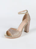 Ziva Gold Women’s Diamante Platform Block Heels