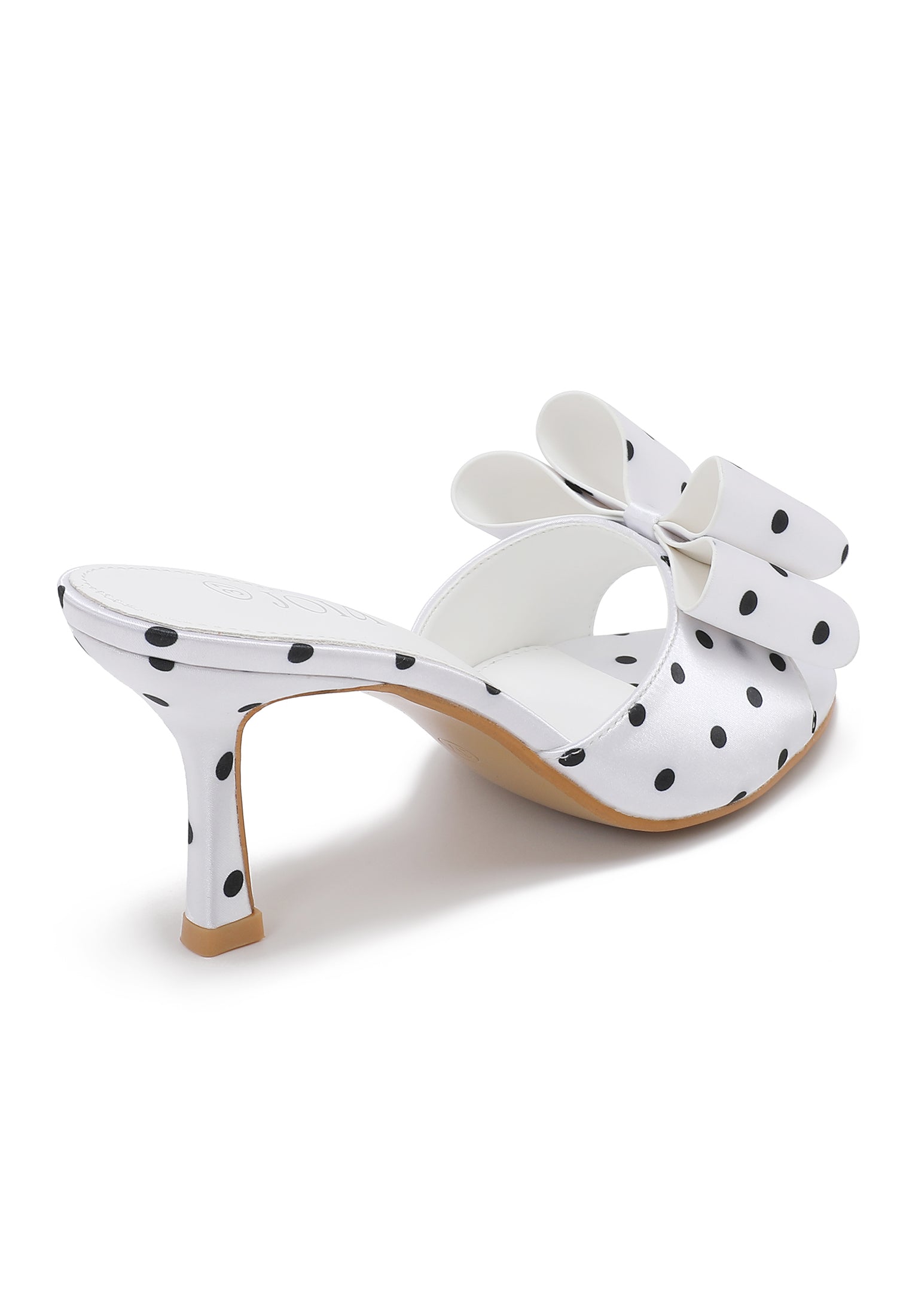 Evie Polka Dot Bow Mule Heels - White