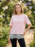Kennedy Tee – Cotton Lace Hem T-Shirt In Pink