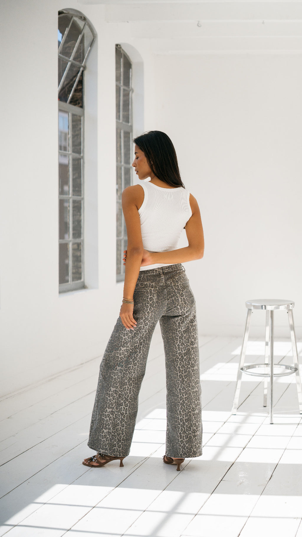 Riana Leopard Print Wide-Leg Jeans
