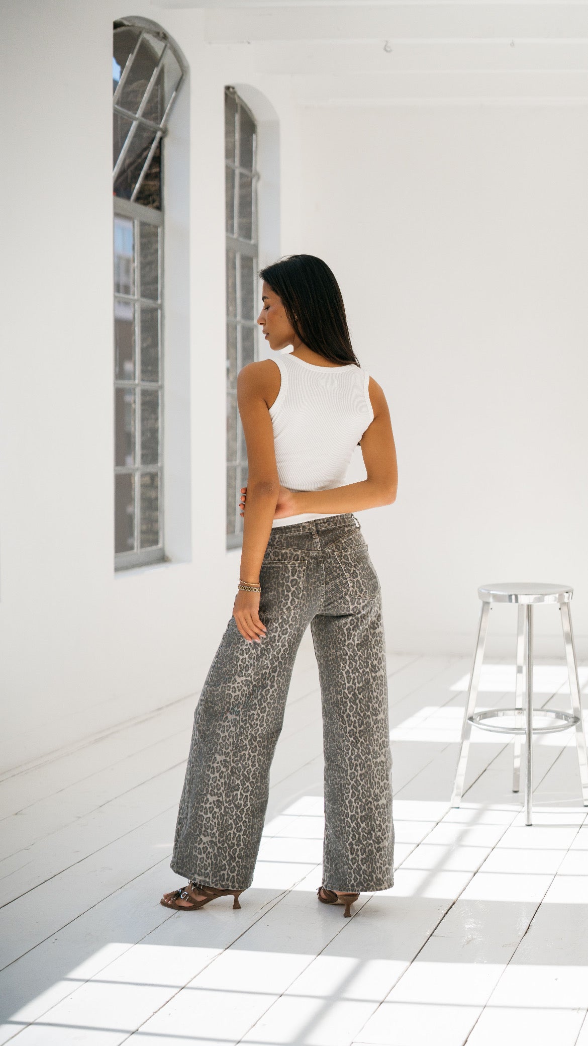 Riana Leopard Print Wide-Leg Jeans