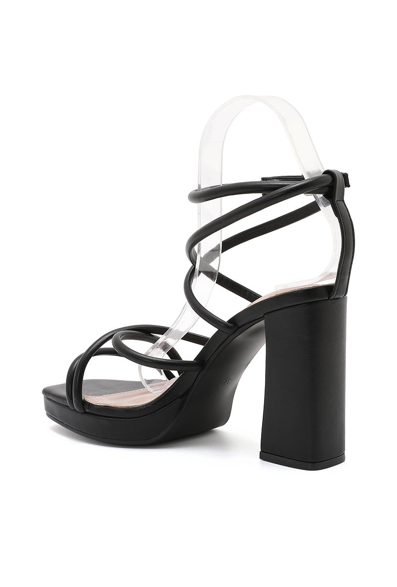 Lor Strappy Platform Block Heel Sandal - Black
