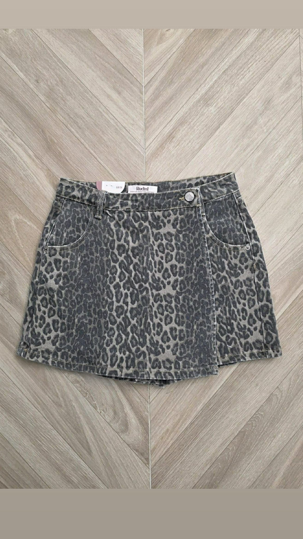 Jodie Leopard Print Denim Skort – Wrap Front Style