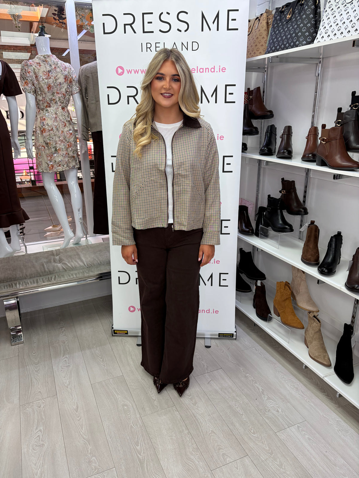 Julie Check Jacket – Chocolate Brown