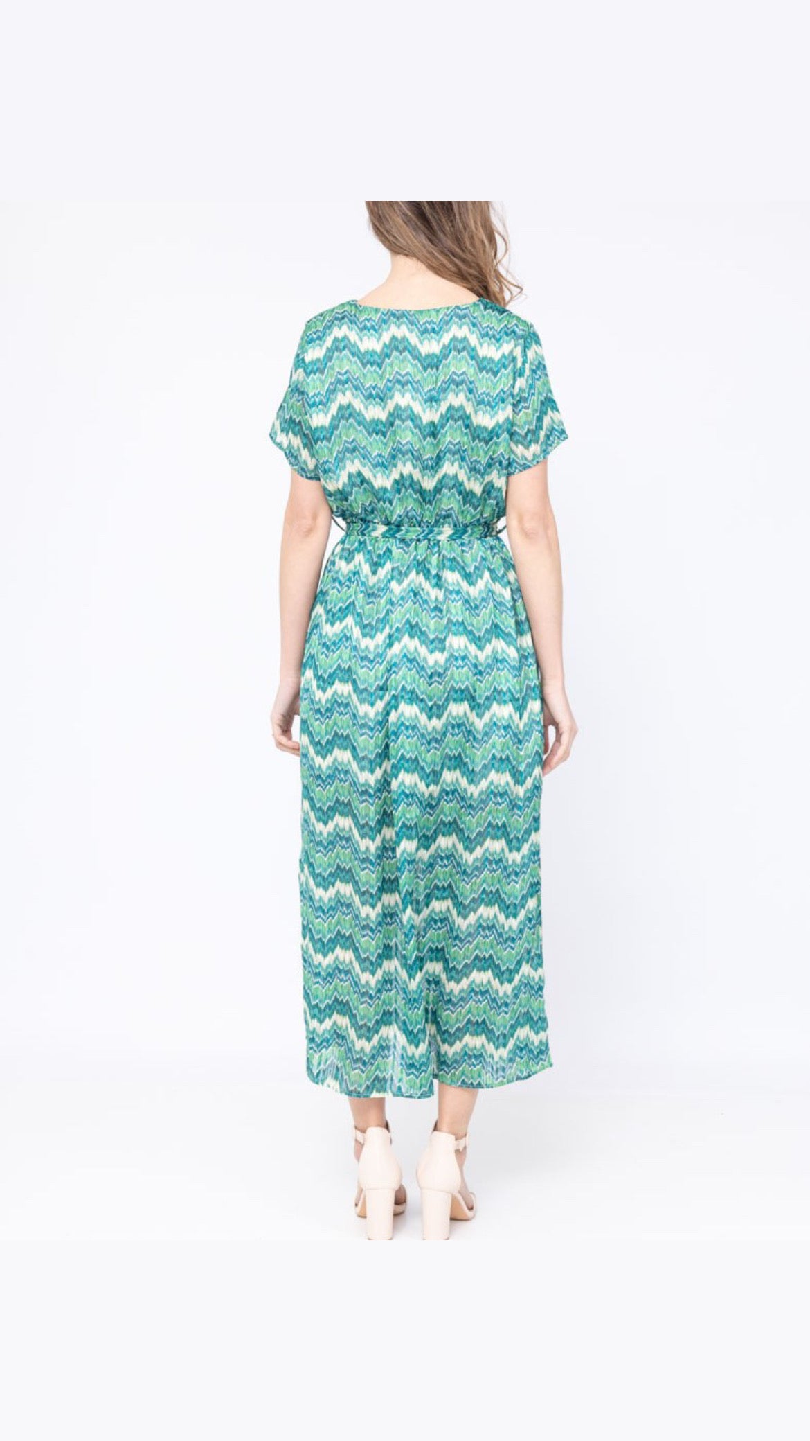 Emily Chevron Print Maxi Dress – Teal & Green