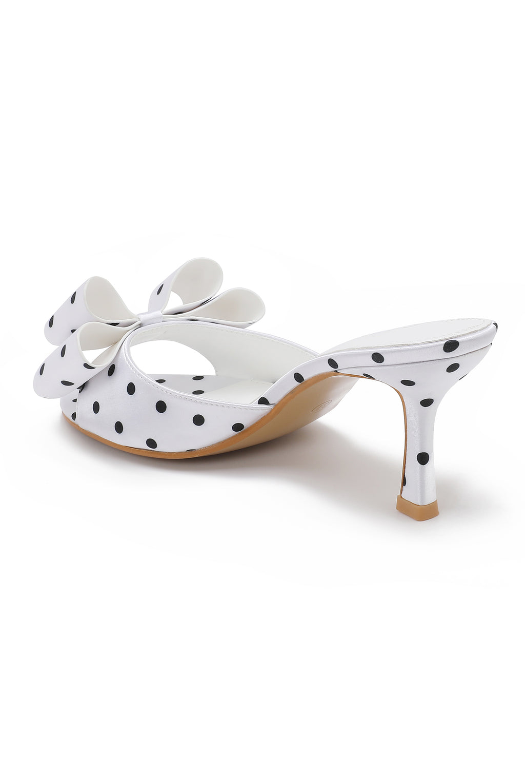 Evie Polka Dot Bow Mule Heels - White