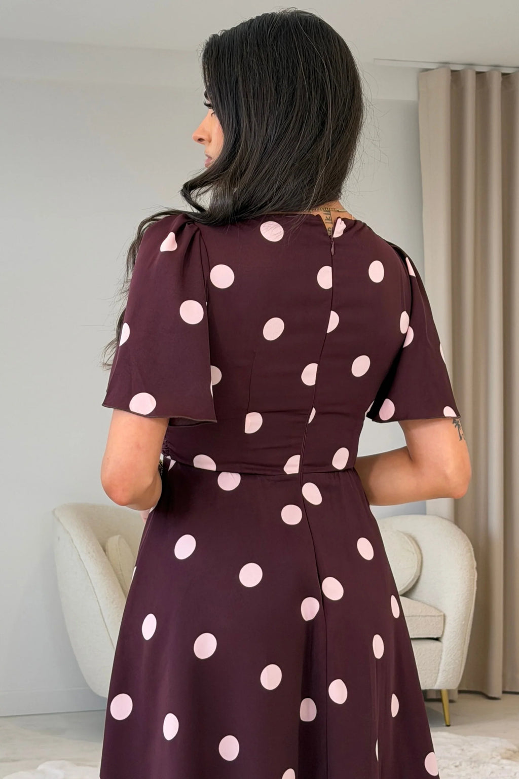 Kristie Girl in Mind Wine Polka Dot Wrap Mini Dress