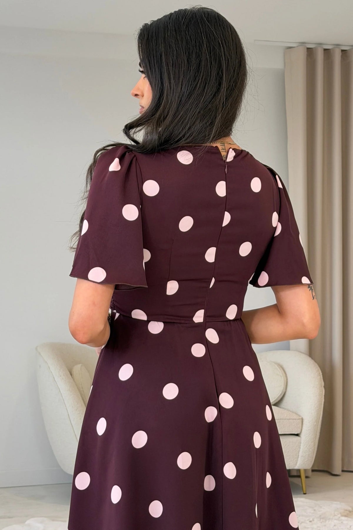 Kristie Girl in Mind Wine Polka Dot Wrap Mini Dress