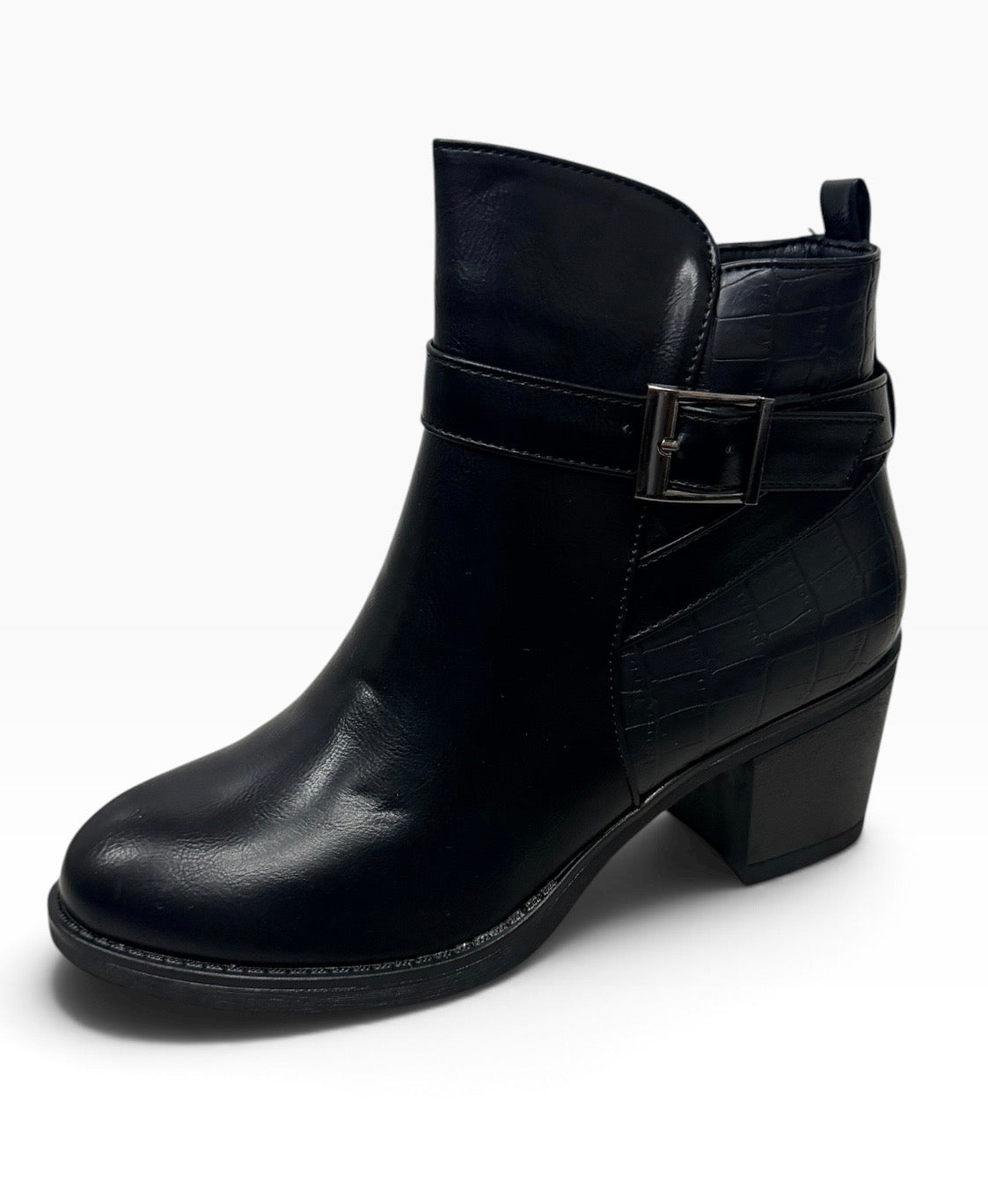 Claire Black Buckle Detail Ankle Boots