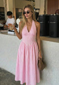 Nova Gingham Halter Neck Midi Dress - Pink