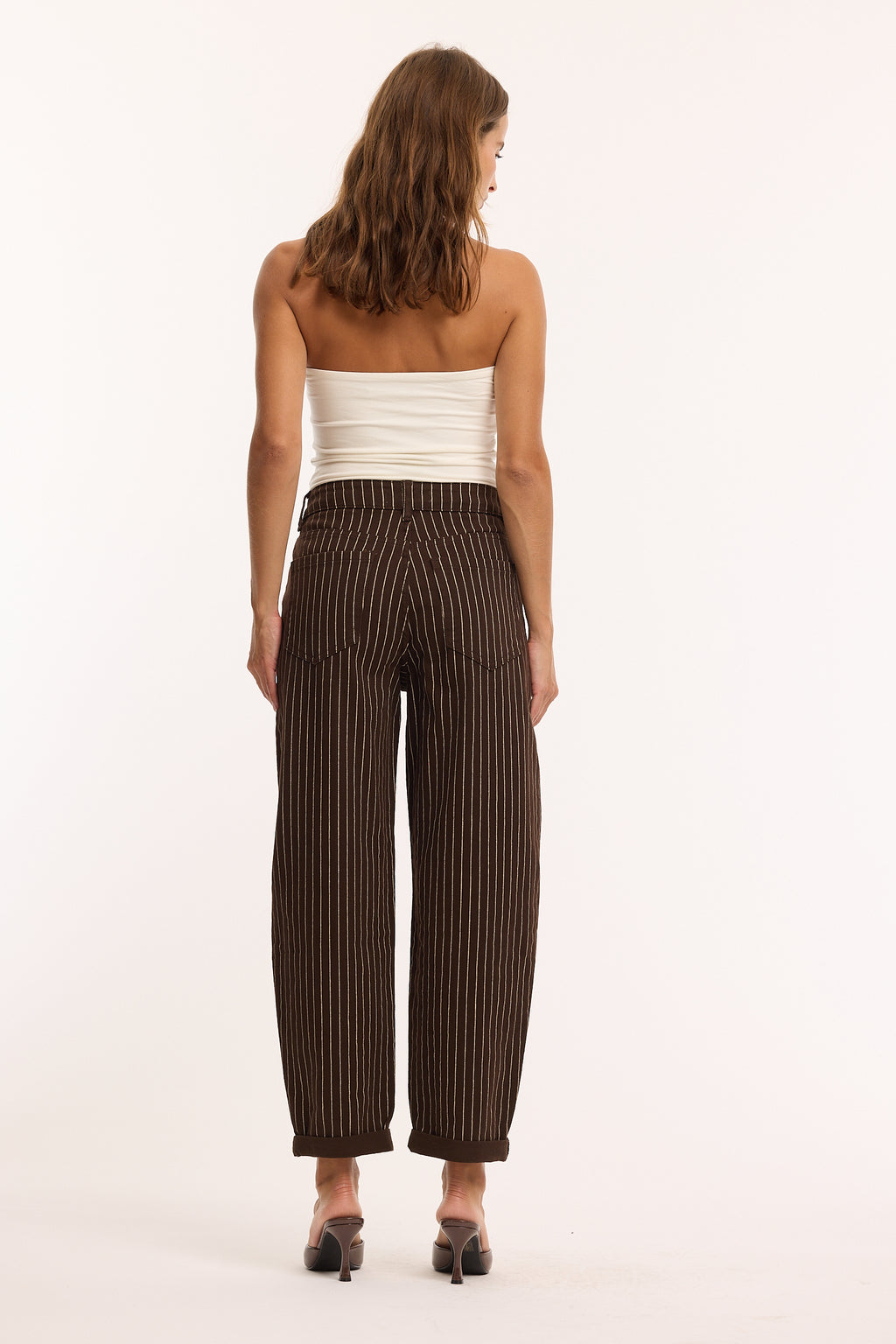 Clara Chocolate Brown Pinstripe Mom Jeans