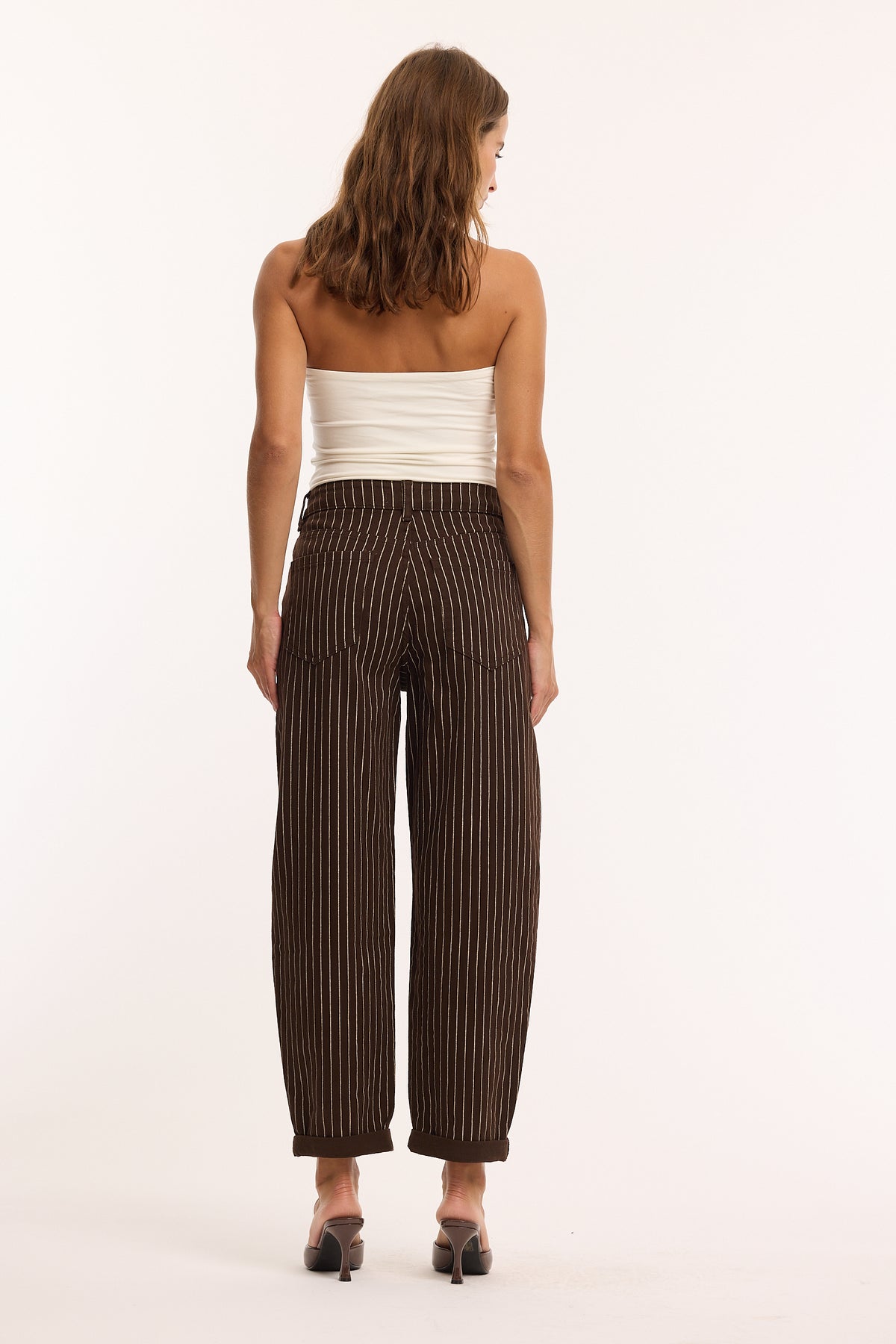 Clara Chocolate Brown Pinstripe Mom Jeans