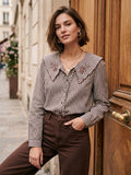 Hallie Chocolate Brown Gingham Statement Collar Shirt