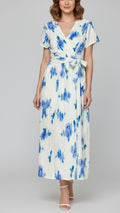 Michelle Blue Floral Wrap Midi Dress