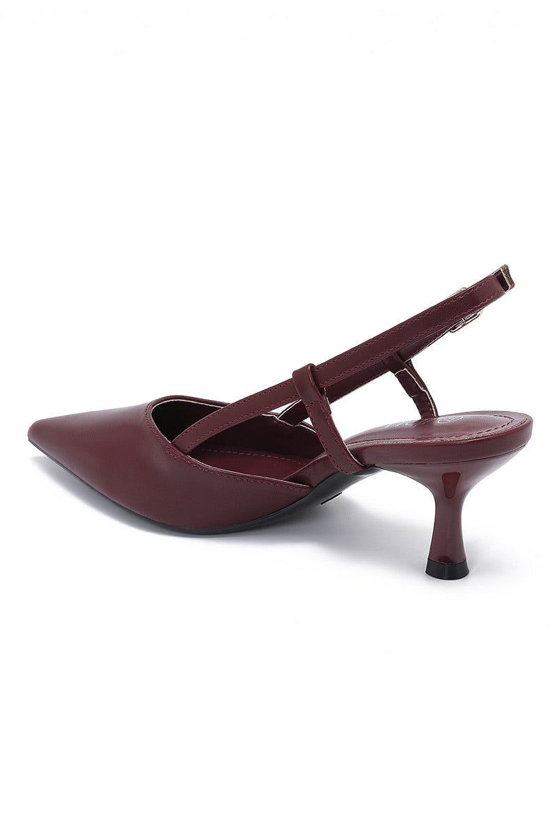 Lara Wine Slingback Heel – Pointed Toe Kitten Heel