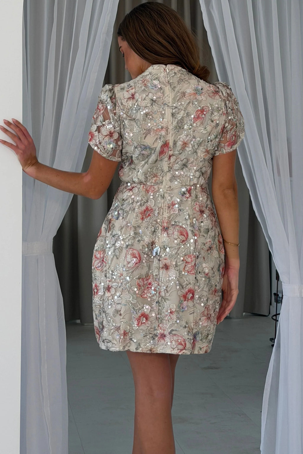 Ami Girl in Mind Ivory Floral Sequin Mini Dress