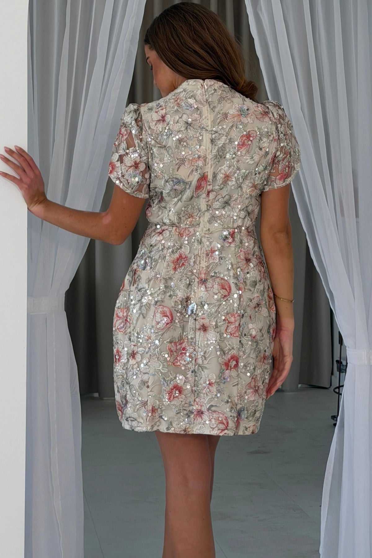 Ami Girl in Mind Ivory Floral Sequin Mini Dress