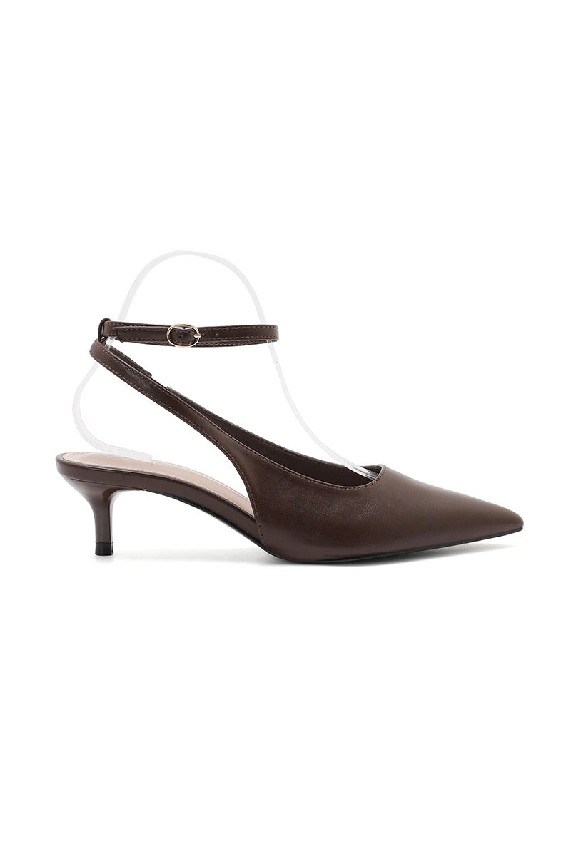 Dolores Pointed- Brown Toe Slingback Kitten Heels