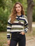 Lilah New York Stripe Polo Knit - Plumb khaki